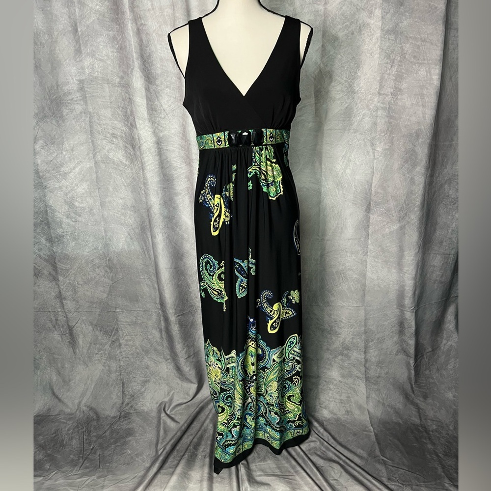 Studio I Black and Green Paisley Empire Waist Maxi Dress - size 8